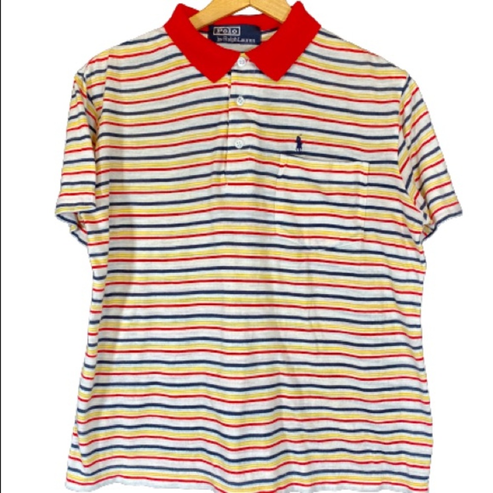 Vintage Polo Ralph Lauren White Multicolored Striped Shirt 1980s